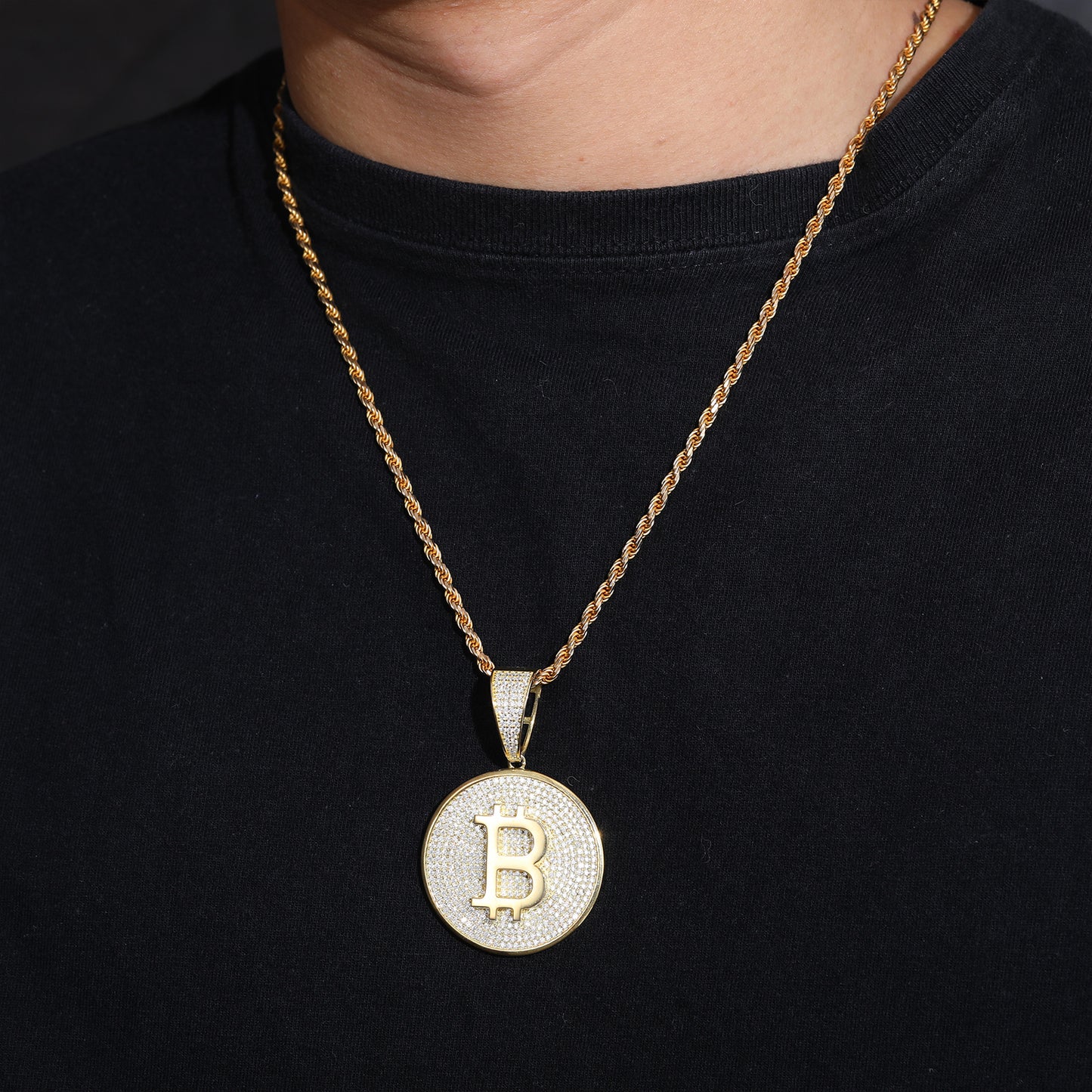 VVS Moissanite 925 Silver Bitcoin Pendant + 20 Inch Necklace for Men