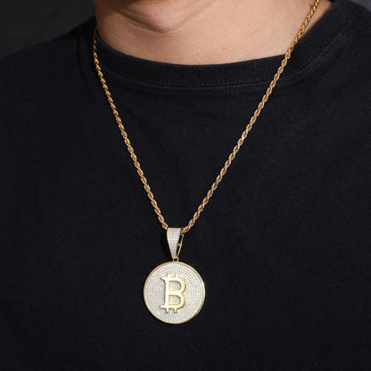 VVS Moissanite 925 Silver Bitcoin Pendant + 20 Inch Necklace for Men