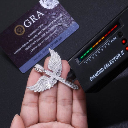 VSS Moissanite 925 Silver Angel Wing 53mm by 50mm Cross Pendant Only