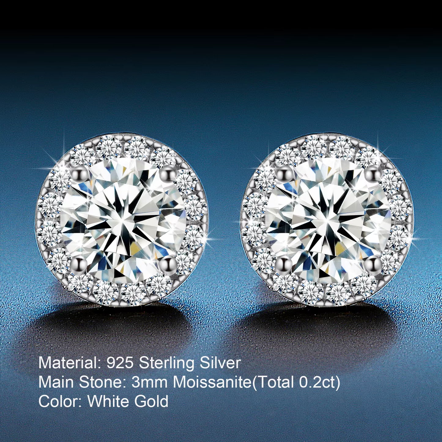 10MM Halo Moissanite Stud Earrings 925 Silver