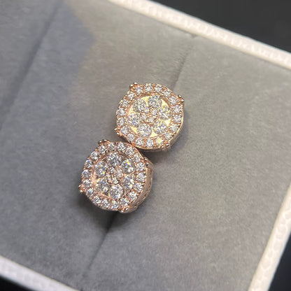 Iced Out Halo Cluster Earrings VVS Moissanite Stud 925 Silver Earring
