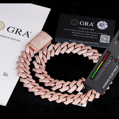 20mm 4rows VVS Moissanite Rose Gold Plated Cuban Link Chain for Men