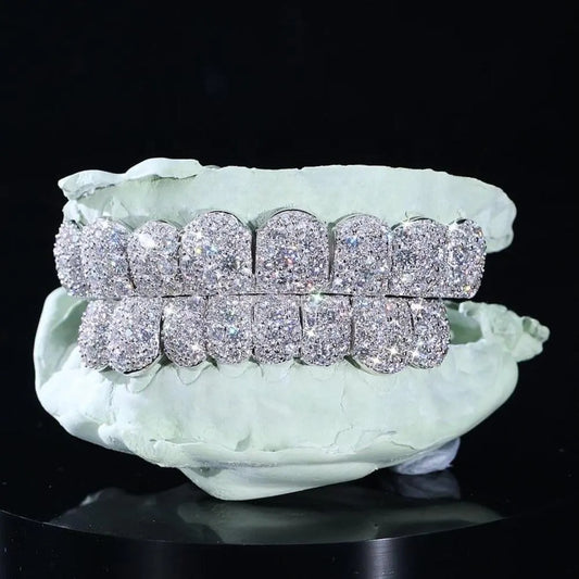 Custom VVS Moissanite 925 Sterling Silver Mosaic Set Grills for Teeth 8 on 8