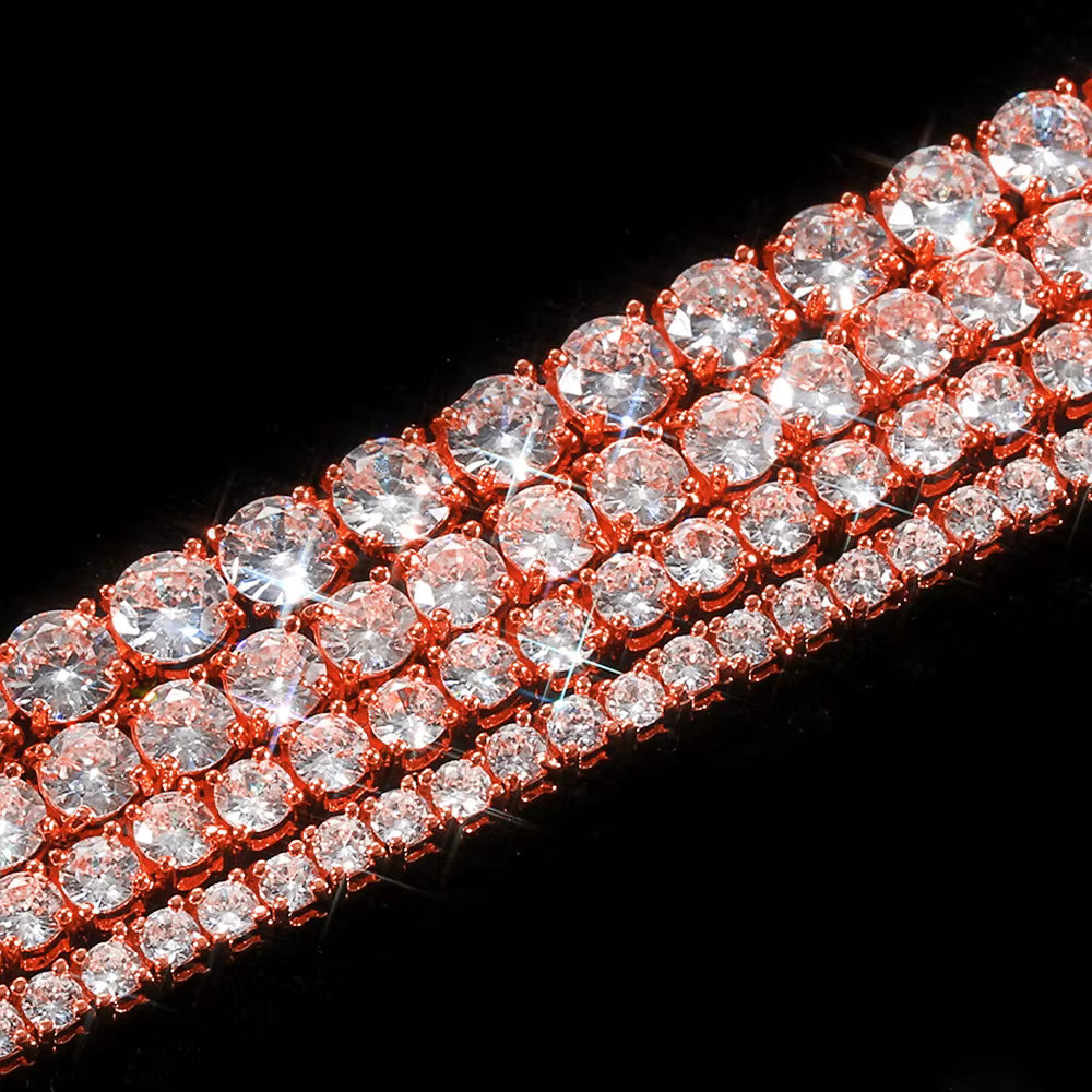 Rose, Gold, Silver - VVS Moissanite Men's 925 Silver Tennis Chain 2mm 3mm 4mm 5mm