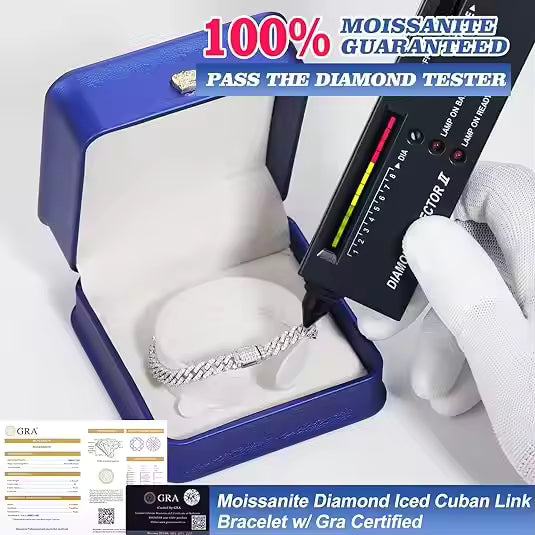 6mm VVS Moissanite Cuban Link Iced Out 925 Silver Bracelet for Men