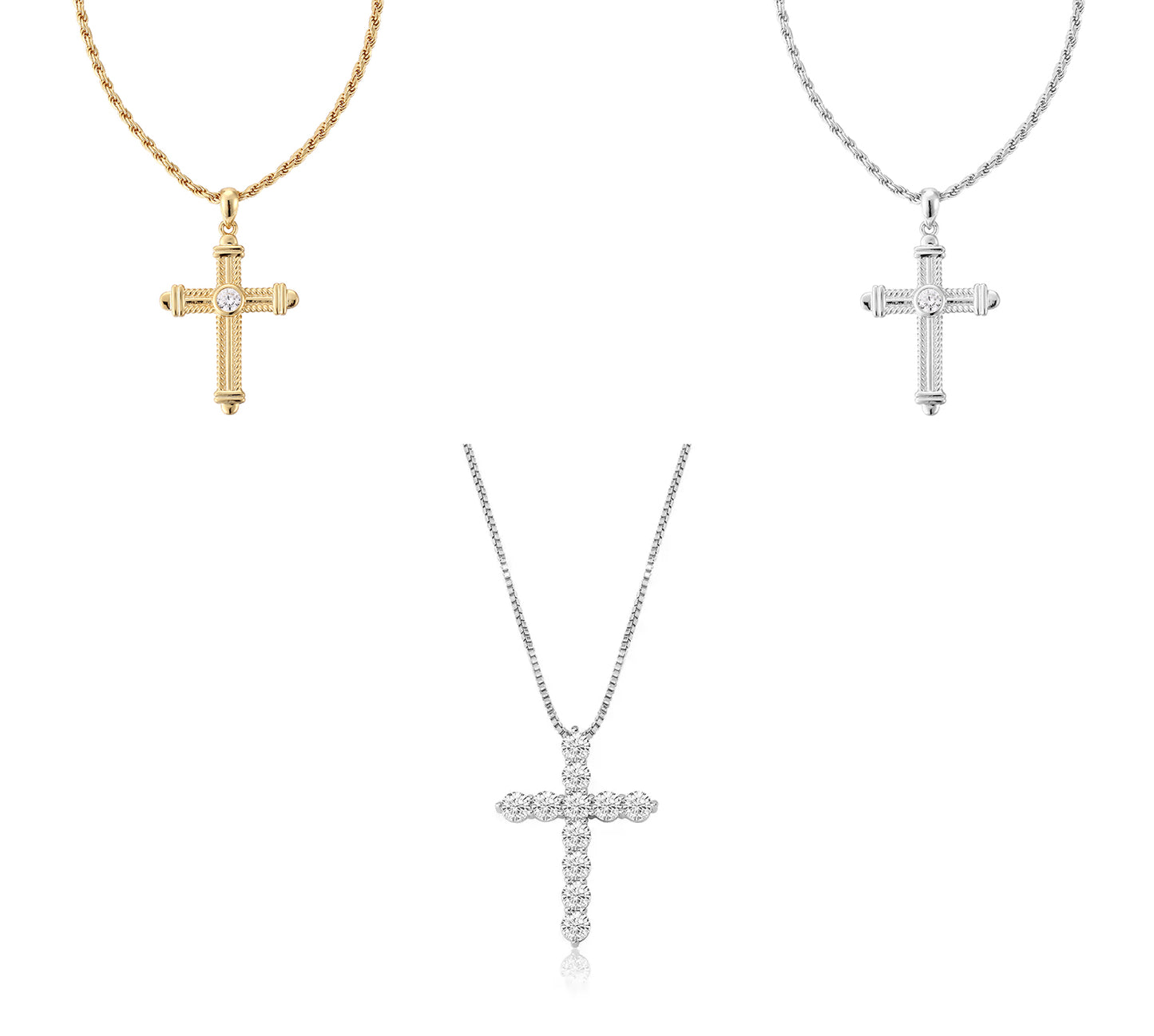 925 Silver VVS Moissanite Cross Pendant + 18 inch Necklace for Men
