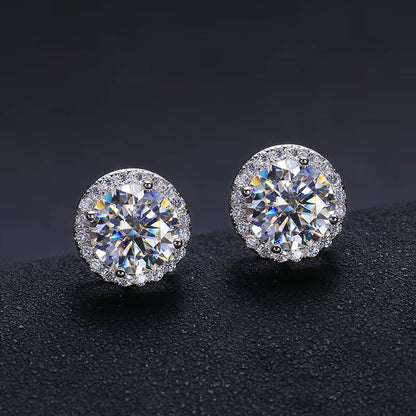 10MM Halo Moissanite Stud Earrings 925 Silver