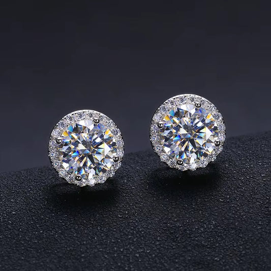 10MM Halo Moissanite Stud Earrings 925 Silver