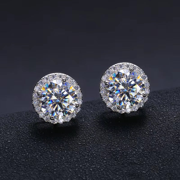 10mm Halo Moissanite Stud Earrings 925 Silver