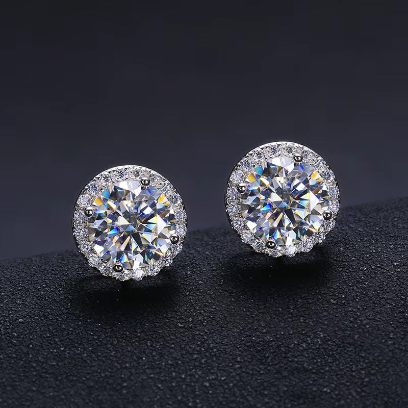 10mm Halo Moissanite Stud Earrings 925 Silver