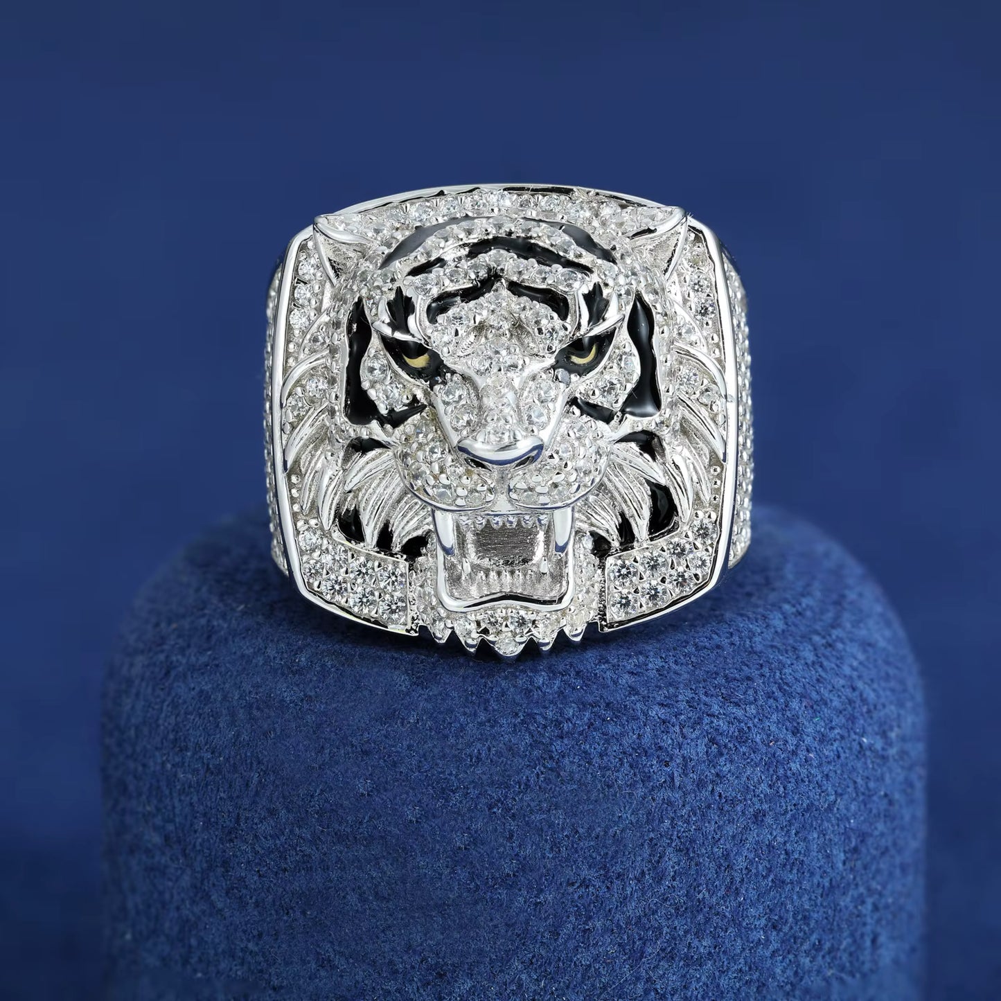 Iced Out VVS Moissanite 925 Silver Tiger Head Ring