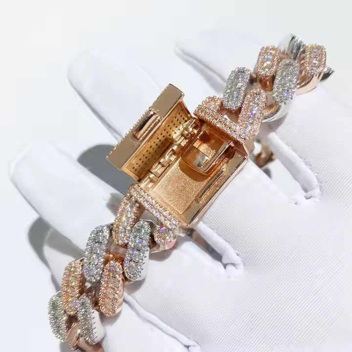 Premium VVS Moissanite Iced Out Men's 13mm Thick Rose Gold Cuban Bracelet