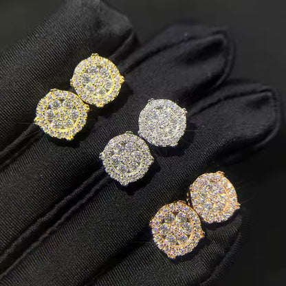 Iced Out Halo Cluster Earrings VVS Moissanite Stud 925 Silver Earring