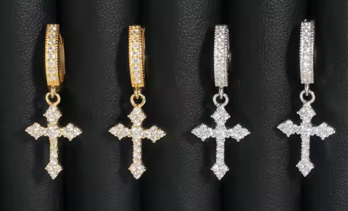VVS Moissanite Cross Hoops Earrings 925 Silver