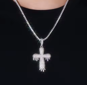 5.7 Carat VVS Moissanite Dripping Cross 925 Silver Pendant