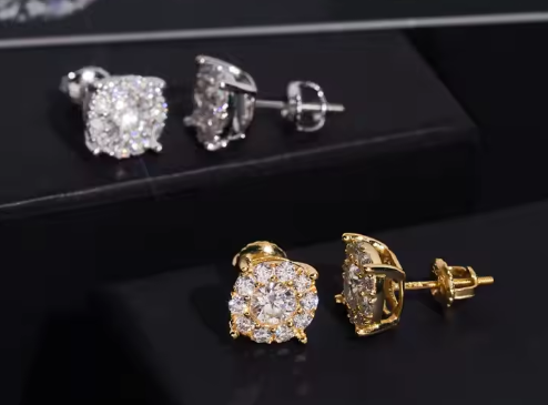 Iced Out 10MM 925 Silver Screw Back VVS Moissanite Stud Earrings