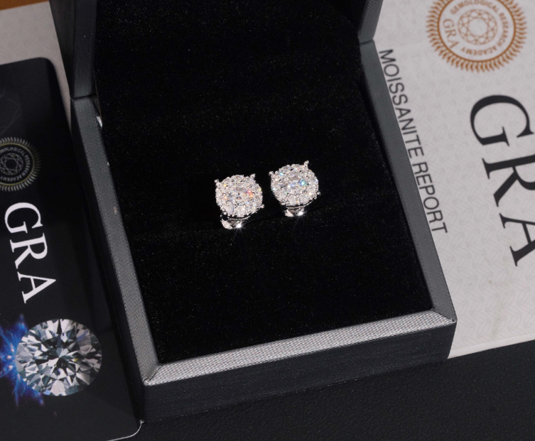 Iced Out 10MM 925 Silver Screw Back VVS Moissanite Stud Earrings
