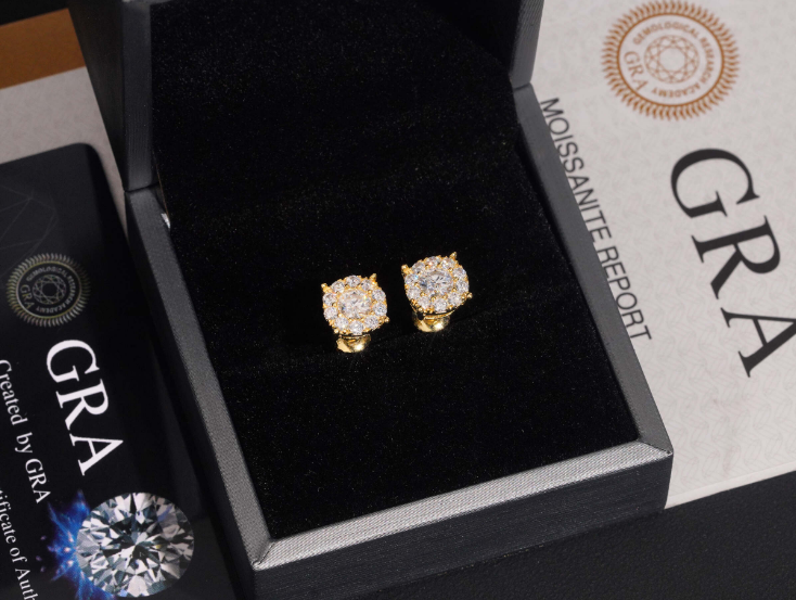 Iced Out 10MM 925 Silver Screw Back VVS Moissanite Stud Earrings