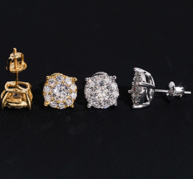 Iced Out 10MM 925 Silver Screw Back VVS Moissanite Stud Earrings