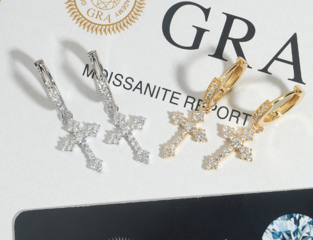 VVS Moissanite Cross Hoops Earrings 925 Silver