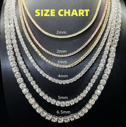 Rose, Gold, Silver - VVS Moissanite Men's 925 Silver Tennis Chain 2mm 3mm 4mm 5mm