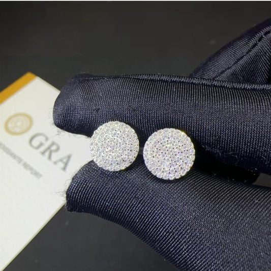 Iced Out 925 Silver VVS Moissanite 10MM Screw Back Stud Earrings Men