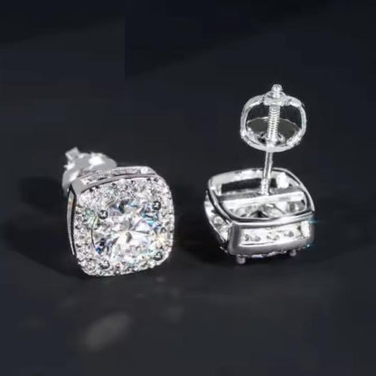 7.5mm Iced Out VVS Moissanite Earrings 925 Silver Stud Screw Backs