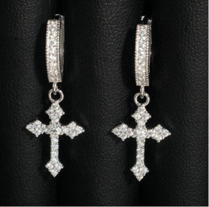 VVS Moissanite Cross Hoops Earrings 925 Silver