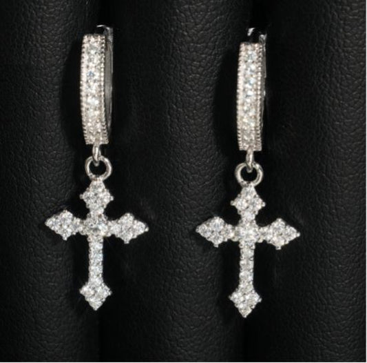 VVS Moissanite Cross Hoops Earrings 925 Silver