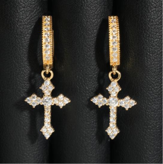 VVS Moissanite Cross Hoops Earrings 925 Silver