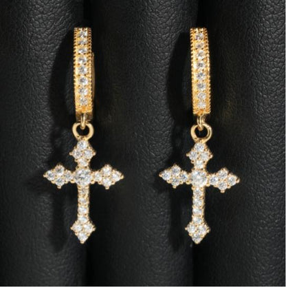 VVS Moissanite Cross Hoops Earrings 925 Silver
