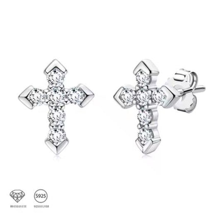 VVS Moissanite Cross 925 Silver Earrings Trend for Men