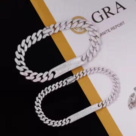 VVS Moissanite Iced Out 6mm 10mm 12mm 925 Silver Cuban Link Bracelet
