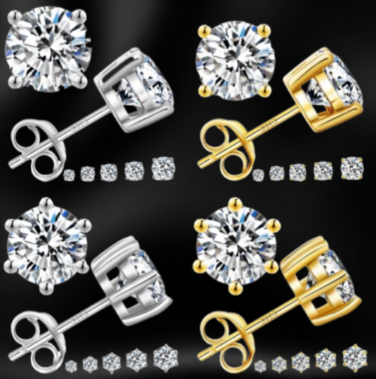 VVS Moissanite Fully Customizable Men's Stud 925 Silver Earrings 4MM-7.5MM