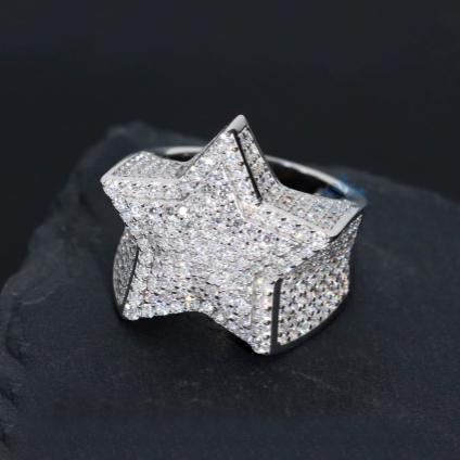 VVS Moissanite Men's Ring 925 Silver Five Point Star