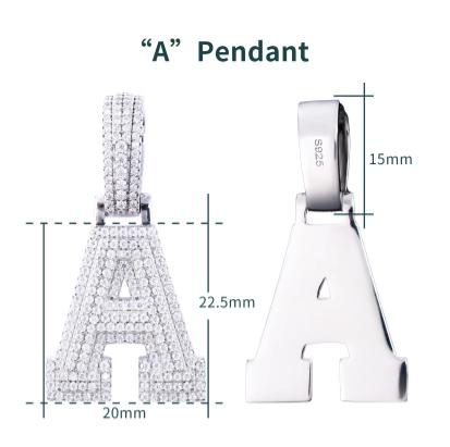 VVS Moissanite Iced Out 925 Silver A-Z Initial Pendant + Necklace