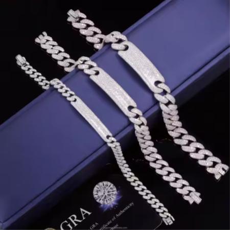 VVS Moissanite Iced Out 6mm 10mm 12mm 925 Silver Cuban Link Bracelet