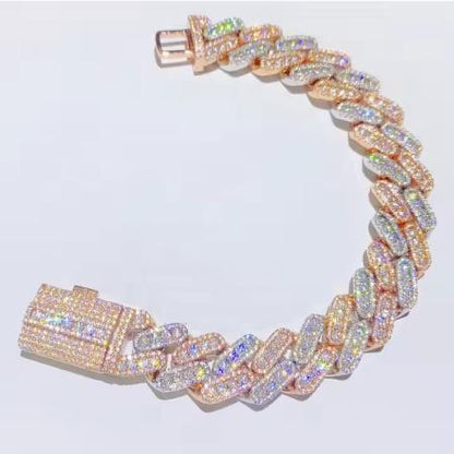 Premium VVS Moissanite Iced Out Men's 13mm Thick Rose Gold Cuban Bracelet