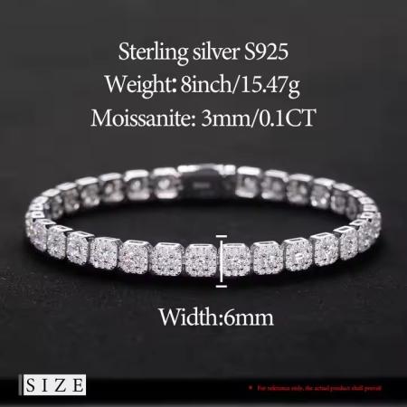 6mm Moissanite 925 Sterling Silver Tennis Bracelet for Men
