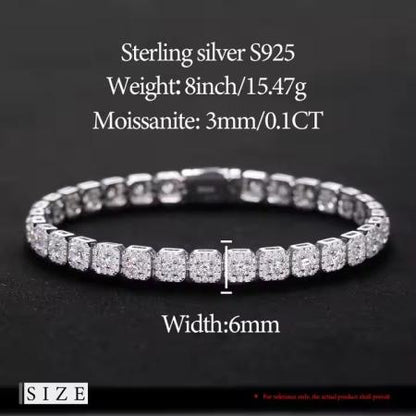 6mm Moissanite 925 Sterling Silver Tennis Bracelet for Men