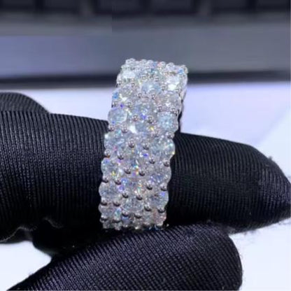 3 Rows VVS Moissanite Eternity Band 3.5mm Stones Iced Out 925 Silver Ring Men