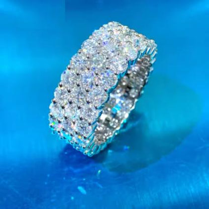 3 Rows VVS Moissanite Eternity Band 3.5mm Stones Iced Out 925 Silver Ring Men
