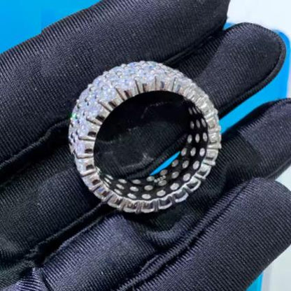3 Rows VVS Moissanite Eternity Band 3.5mm Stones Iced Out 925 Silver Ring Men