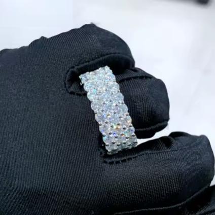 3 Rows VVS Moissanite Eternity Band 3.5mm Stones Iced Out 925 Silver Ring Men