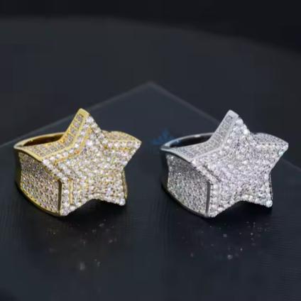VVS Moissanite Men's Ring 925 Silver Five Point Star