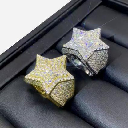 VVS Moissanite Men's Ring 925 Silver Five Point Star