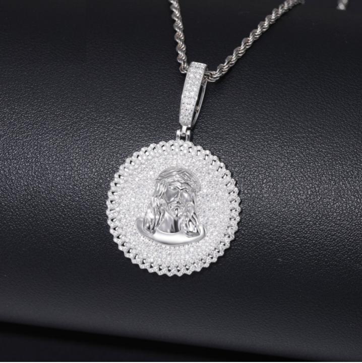 VVS Moissanite Iced Out Jesus 60mm by 38mm Circle Geometric Cuban Side 925 Silver Pendant Only