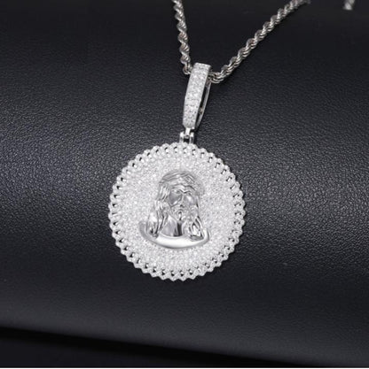 VVS Moissanite Iced Out Jesus 60mm by 38mm Circle Geometric Cuban Side 925 Silver Pendant Only