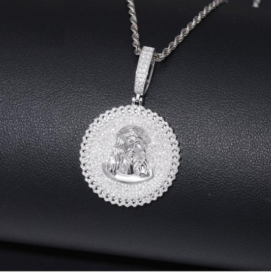 VVS Moissanite Iced Out Jesus 60mm by 38mm Circle Geometric Cuban Side 925 Silver Pendant Only