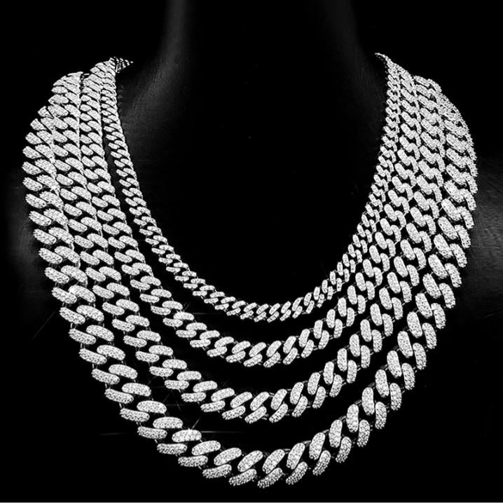 VVS Moissanite 925 Silver Iced Out Cuban Link Chain 8mm 10mm 12mm 15mm
